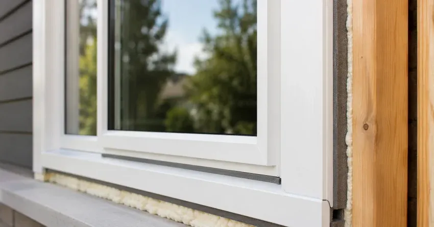 technician installing fiberglass window frame in Mitchell Corners home