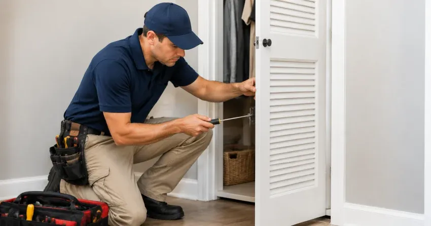 technician repairing doorbell button and wiring in Mitchell Corners