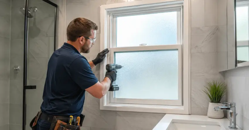 frosted glass installation bathroom window in Mitchell Corners