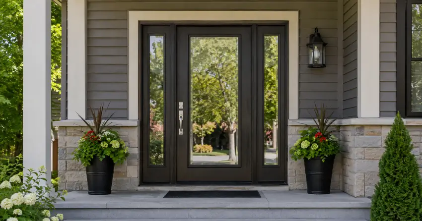 glass entry door with sidelights on a home in Mitchell Corners